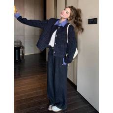 批发假两件格子拼接覆古小香风<b class='q'>外套女</b>早春秋新款气质设计感上衣