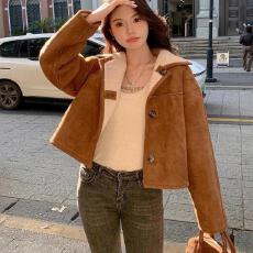 批发双面穿麂皮绒外套女秋冬款小个子冬季加绒加厚皮毛一体羊羔毛棉<b class='q'>服</b>