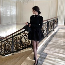 批发长袖连衣<b class='q'>秋</b>冬新款内搭收腰A字蓬蓬短裙子