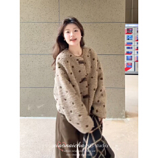 批发500克羊羔绒复合麂皮毛巾绣法一时尚厚上衣波点皮毛一体<b class='q'>外套</b>