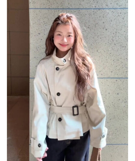한 부서 영국식 바람 스탠드 칼라 쇼트 스타일 재킷 재킷 여자 봄 가을 작은 키 품격 허리 수축 자이언트 잘 생긴 코트