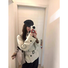 批发米色短款立领风衣女秋冬韩系英伦风穿搭小个子工装夹克短外套百搭