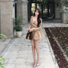 批发秋冬新款韩系复古感<b class='q'>时尚</b>高级感卡其色双排扣收腰显瘦风衣<b class='q'>连衣裙</b>女