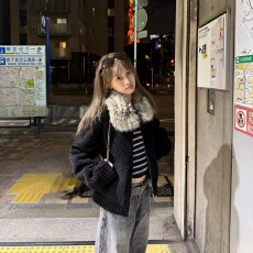 批发源头工厂来版定制—高级时尚狐狸皮毛一体羊羔绒毛毛厚外套