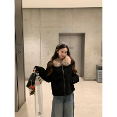 批发源头工厂来版定制—黑色羊羔毛高级感毛毛上衣潮
