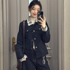 批发格纹长袖外套女<b class='q'>新款</b>秋季设计感休闲胖MM显瘦百搭<b class='q'>夹克</b>上衣