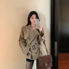 批发源头工厂来版定制—韩系chic别致收腰显瘦外套秋冬新款超好看<b class='q'>风衣</b>
