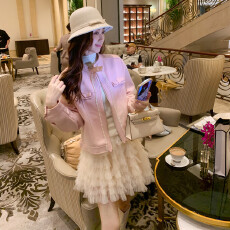 批发源头<b class='q'>工厂</b>来版定制—韩系复古翻领麂皮夹克外套女秋冬感粉色机车服