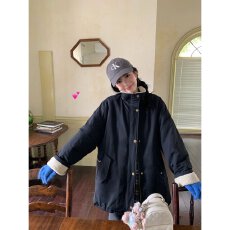 批发防水小牛津面料250克羊羔绒内里一巨好看的加厚羊羔毛绒外套黑色