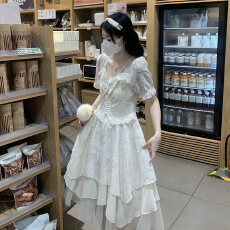 批发少女泡泡袖<b class='q'>礼服</b>公主裙夏装新款初中高中学生学院风连衣裙<b class='q'>长裙</b>