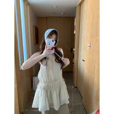 批发露思<b class='q'>同款</b>韩版立体抽皱木耳边吊带裙温柔垂感微A<b class='q'>连衣裙</b>抹胸裙