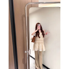 批发春季新款设计感小众高级感拼接褶皱花边吊带裙<b class='q'>胖</b>MM<b class='q'>显瘦</b>遮肉连衣裙