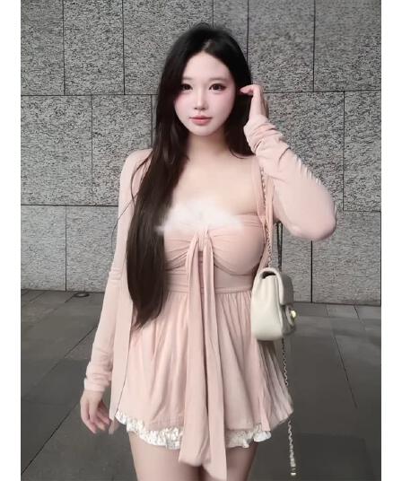 실사 한국 스타일 패션 다용도 슬림해 보이는 순수한 욕망 바람 부드러운 찹쌀 치마 아이들 몸매 가꾸기 슬림해 보이는 오픈 가디건 투피스 세트