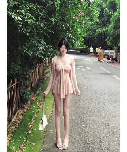 작은 키 착용 가져 가라. 전체 집합 여름 달콤한 핫걸 순수한 욕망 카디건 코트 튜브탑 점프 슈트 치마 투피스 슈트 여성