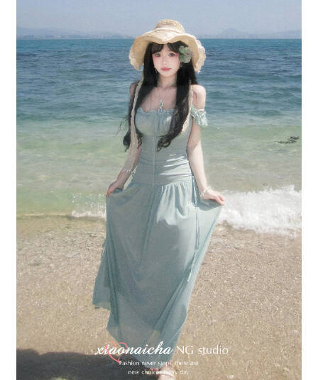 망사 해변가 휴가 여성 드레스 여름 섬 광장 칼라 품격 치마