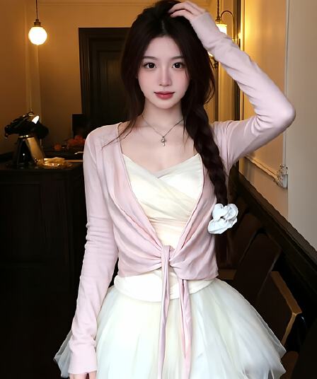 한 부서 부드러운 바람 캐미솔 스트랩 오픈 가디건 여성 새로운 봄 새로운 몸매 가꾸기 슬림해 보이는 디자인 센스 맨위