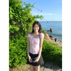 批发天丝面料+橡筋调节 夏季方领镂空一字肩泡泡袖蕾丝衬<b class='q'>衣</b>衬<b class='q'>衫</b>