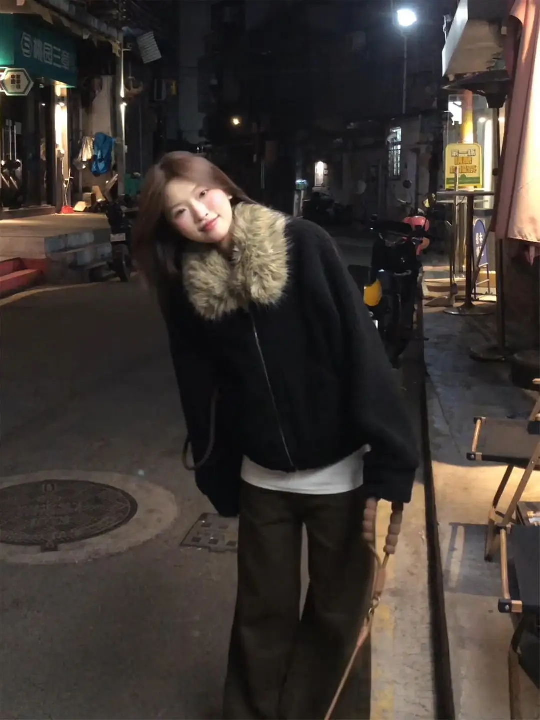 양털 복합 스웨이드 큰 모피 칼라 자켓 상세 이미지 4