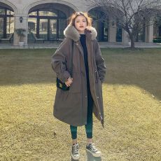 批发大量库存加绒派克服女冬季新款ins棉服中长款棉衣宽松工装外套
