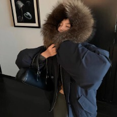 批发大量库存区区欧阳大貉子毛领羽绒服女棉衣女加厚扣连帽外套