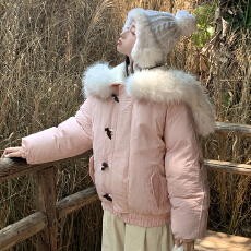 批发区区欧阳大貉子毛领羽绒棉服<b class='q'>女</b>冬季加厚保暖棉衣牛角扣连帽外套