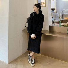 批发牛奶丝复合真超420克胖MM大码宽松长款加绒双口袋双层帽卫衣<b class='q'>裙</b>