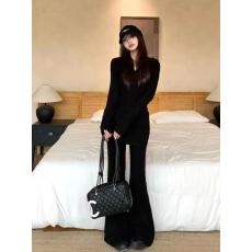 批发时尚韩系两件套<b class='q'>秋</b>季连帽上衣长裤套装修身喇叭裤慵懒风开春ins