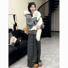 批发慵懒风灰色毛领连帽拉链开衫卫衣外套女秋冬季巨好看韩系上衣