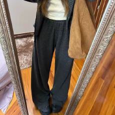 批发春秋爆款韩版时尚修身显瘦显高休闲条纹套装新款开衫外套两件套女