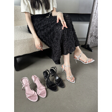 批发2025春季新款圆头细跟高跟气质<b class='q'>显瘦</b>法式时尚性感美绝露趾女凉鞋