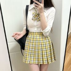批发原创jk正版小杏中格裙学生短裙学院风白衬衫半身裙制服校供百褶裙