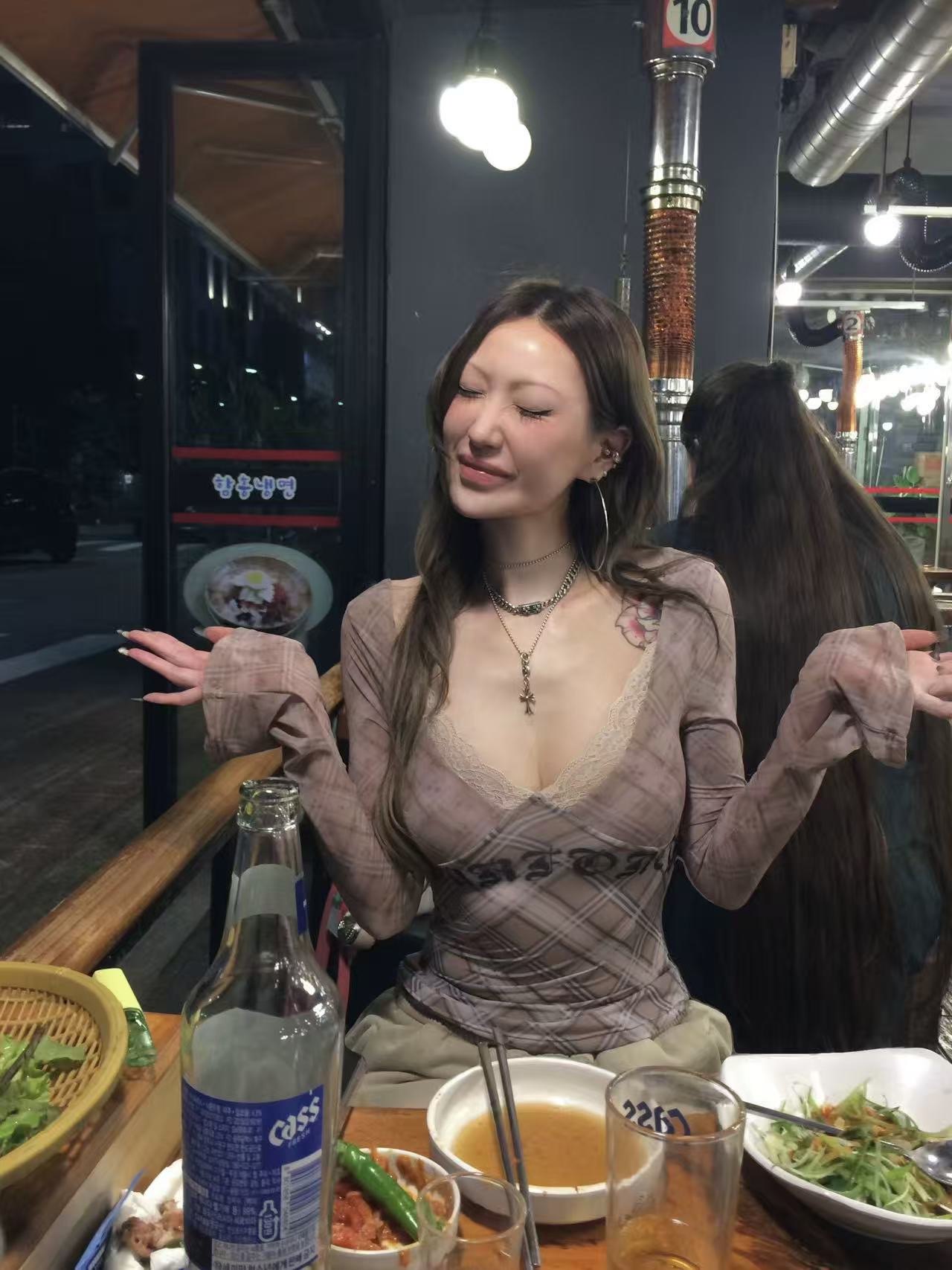 fourforty eyes plaid top 한 인사이드 한 가스 체크무늬 레이스 망사 긴팔 만나는 맨위