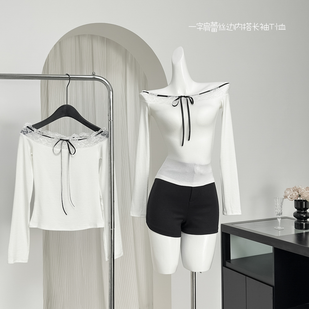 lukira 달콤한 욕망 포수 오프숄더 레이스 측면 인사이드 가져 가라. 긴팔 티셔츠 여성 가을 겨울 만나는 몸매 가꾸기 맨위