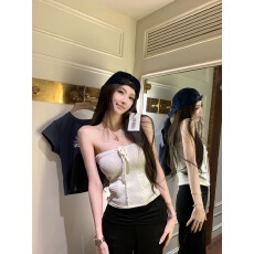 批发韩系性感辣妹风针织抹胸背心女夏季设计感小众短款chic别致小上衣