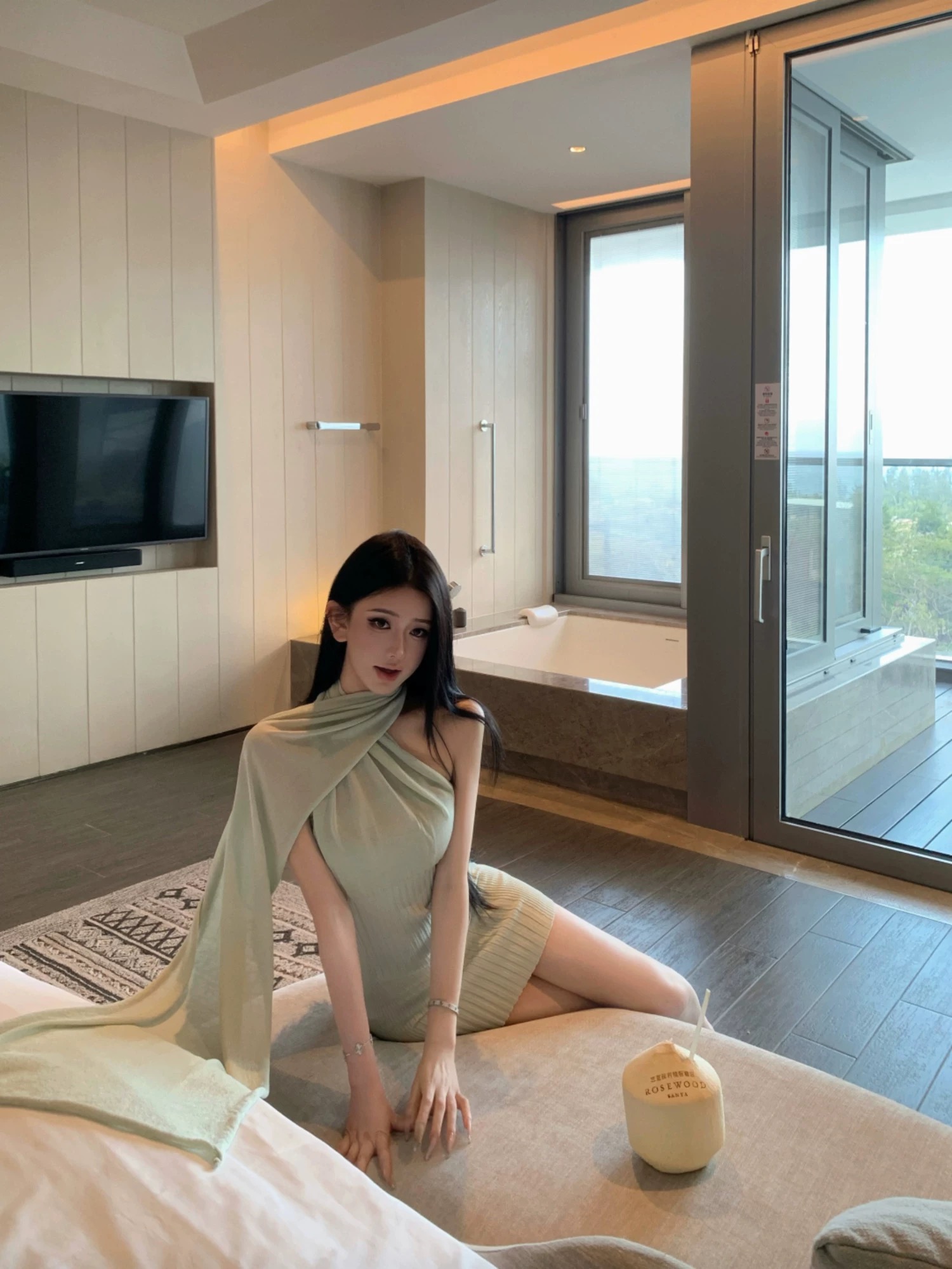 jayky yang 모네 속삭임 비스듬한 어깨 패치워크 리본 드레스 높음 폭탄 순수한 욕망 스트라이프 타이트 스커트