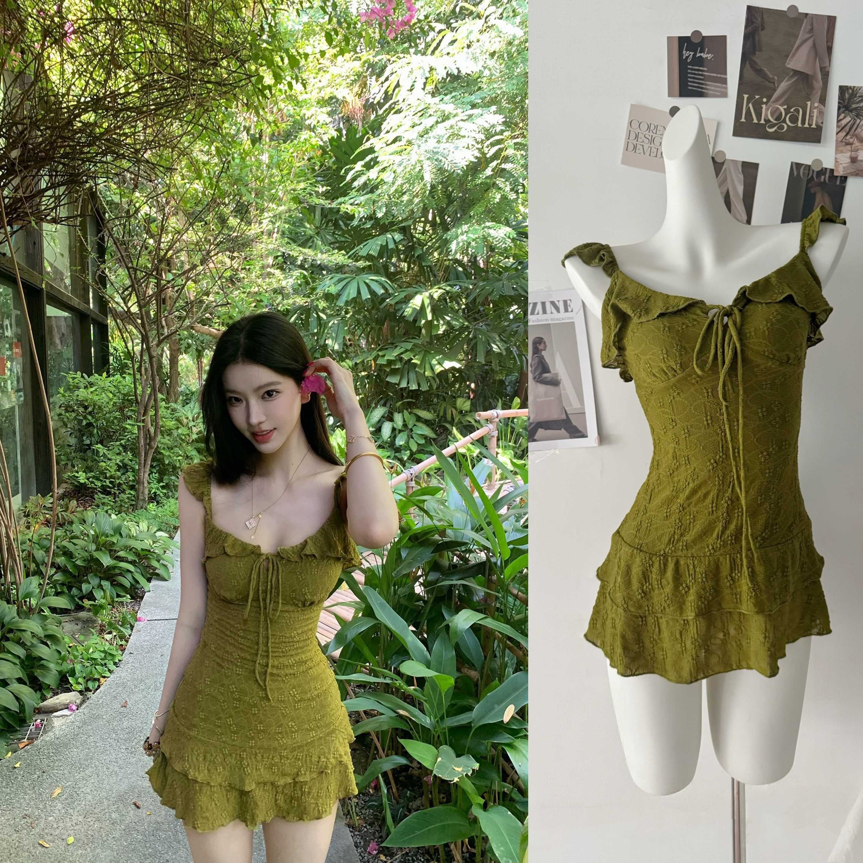 fart shop 닦아내 라. 차 숲 프릴 슬립 레이스 안전 바지 여성 드레스 봄 여름 A라인 스커트