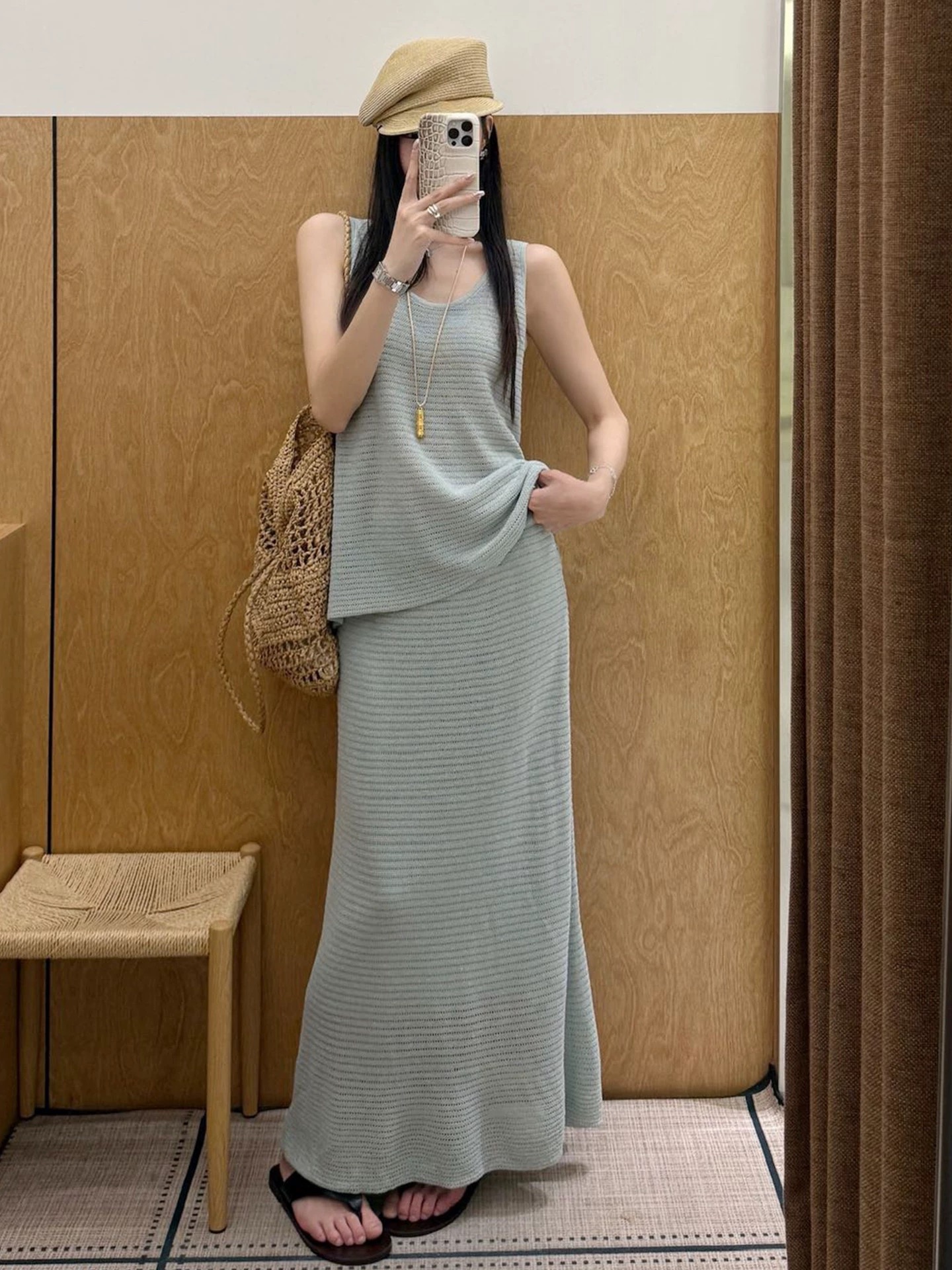 자이언트 잘 생긴 아름다운 파란색 니트 조끼 원피스 아이들 여름 2026 새로운 한 부서 착용 가져 가라. 에이즈 환자 세트