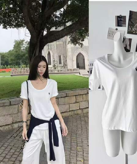 레드 맨 파빌리온 반팔 티셔츠 여성 2026 새로운 여름 착용 가져 가라. 화이트 긍정적 인 어깨 고유 한 아름다운 그레이트 봐 의류