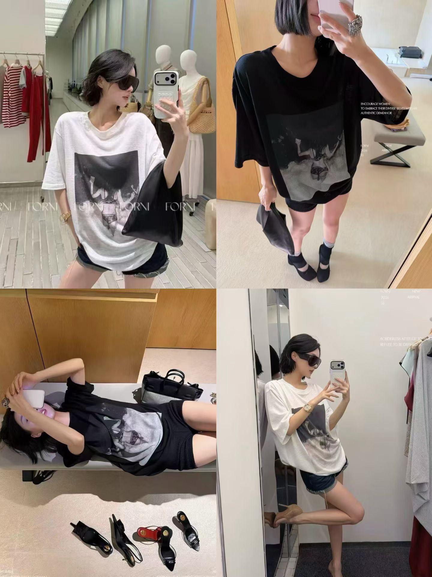 forni yoyo bikini 라이 경기 서울 아마 뽕나무 누에 실크 레트로 프린트 루즈핏 반팔 티셔츠