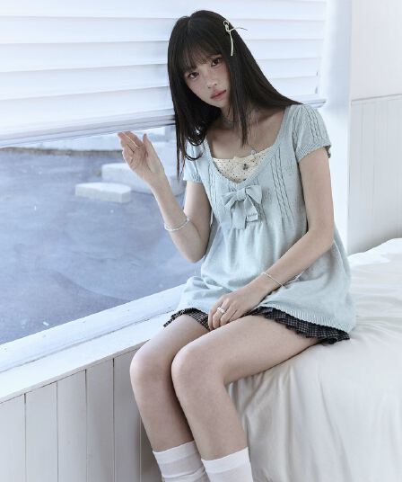 테리어 콩 이야기 지점 객실 꽃 기둥 신선함 스택 착용 중년 doll 센스 박하 얇은 니트