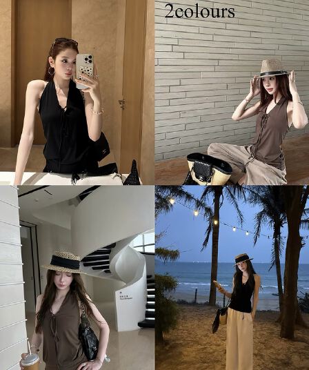 goo goo eyes 라이 경기 서울 V넥 레이스업 캐미솔 여름 편안함 외출용 오프숄더 행침 목 맨위