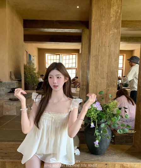 화이트 워터 여성 페이 츠 소녀 질감 센스 프릴 쉬폰 블라우스 셔츠 여성 여름 달콤한 스타일 레이스 레이스 맨위