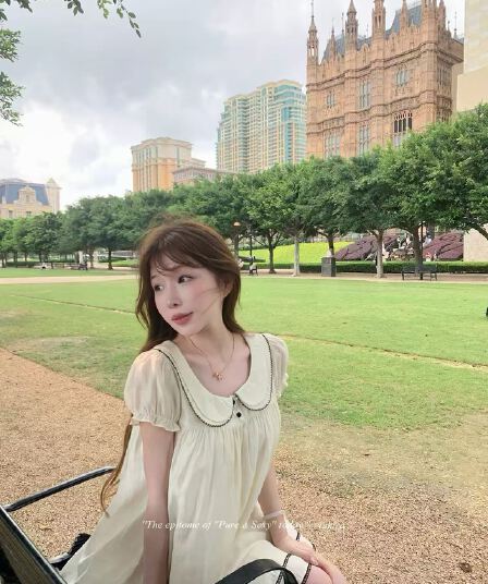 lukira 중년 사랑 언어 프랑스식 레트로 베이비 칼라 거품 소매 여성 드레스 여름 하이웨이스트 한 마디 미니 스커트