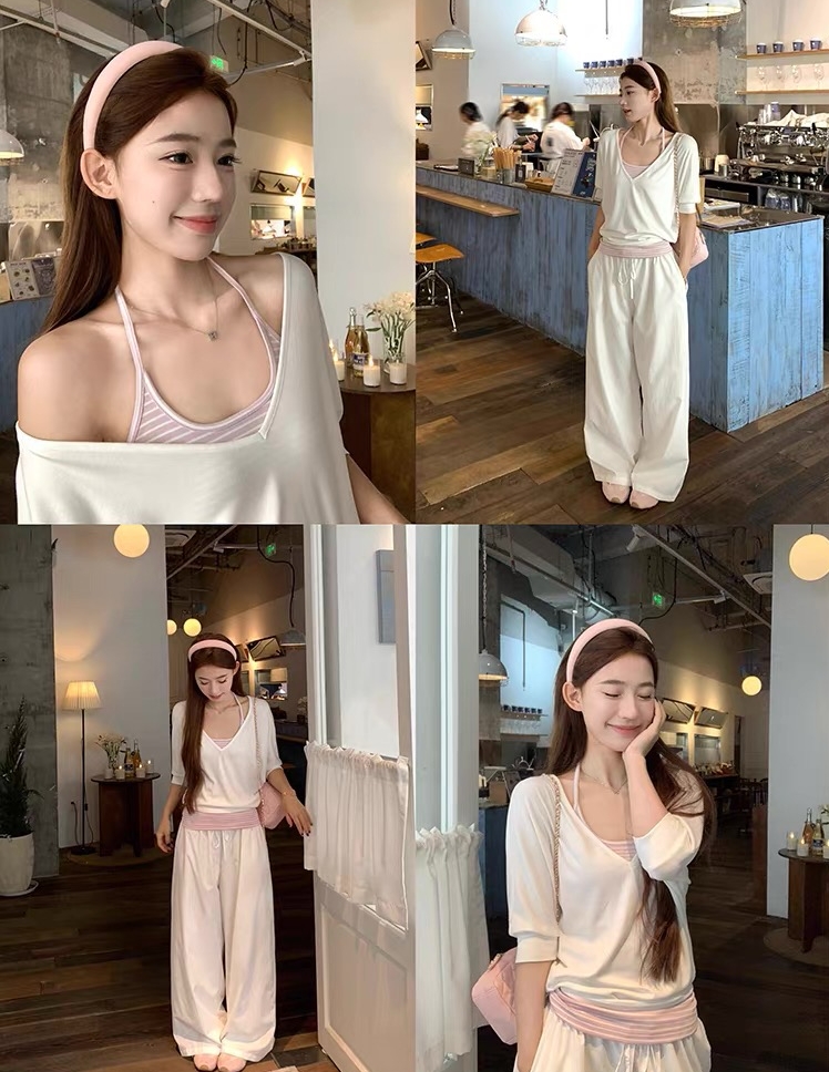 송 긍정적 인 En 화이트 V넥 반팔 티셔츠 여성 여름 착용 가져 가라. 새로운 루즈핏 캐주얼 블라우스 중간 소매 아름다운 맨위 트렌디