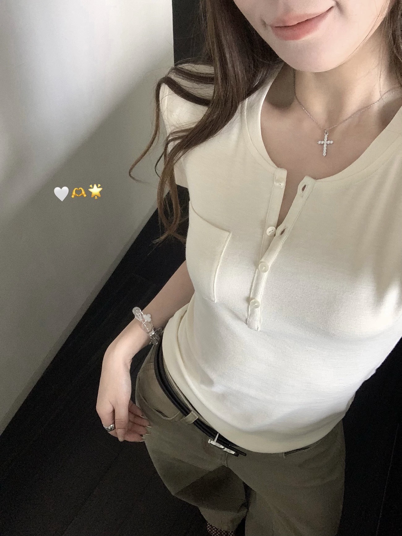 hhyii 인력 한 조각 화이트 단추 헨리 칼라 반팔 티셔츠 여성 여름 한 부서 몸매 가꾸기 슬림해 보이는 캐주얼 맨위