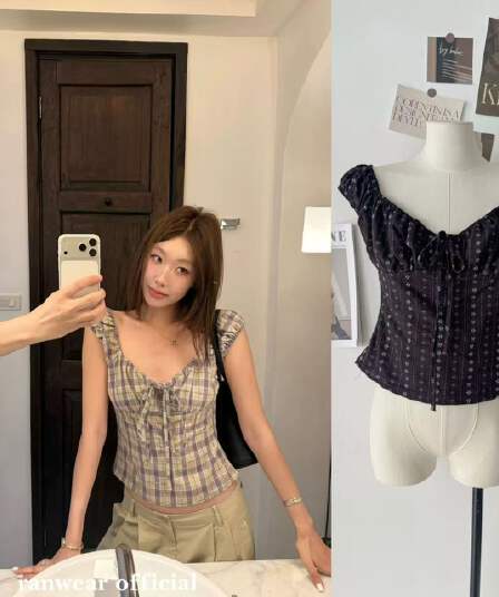 ranwear 주요 추진력 루프 사랑 레트로 절묘한 센스 면 100% 작은 대중 광장 칼라 레이스업 순수한 욕망 허리 수축 맨위