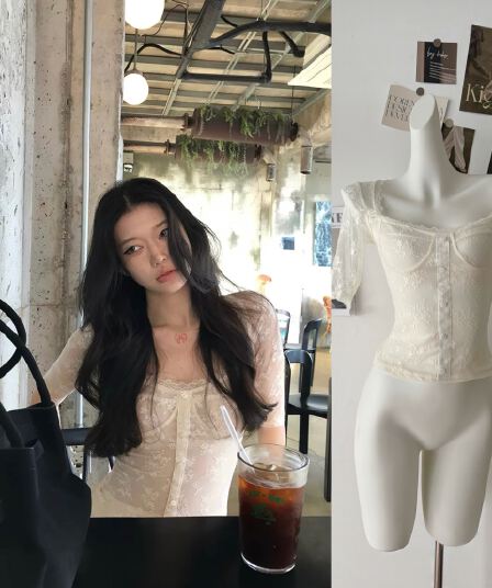 sheepland 순수한 욕망 발레 광장 칼라 레이스 자카드 반팔 티셔츠 여성 여름 섹시함 마이크로 ~을 통해 슬림해 보이는 맨위