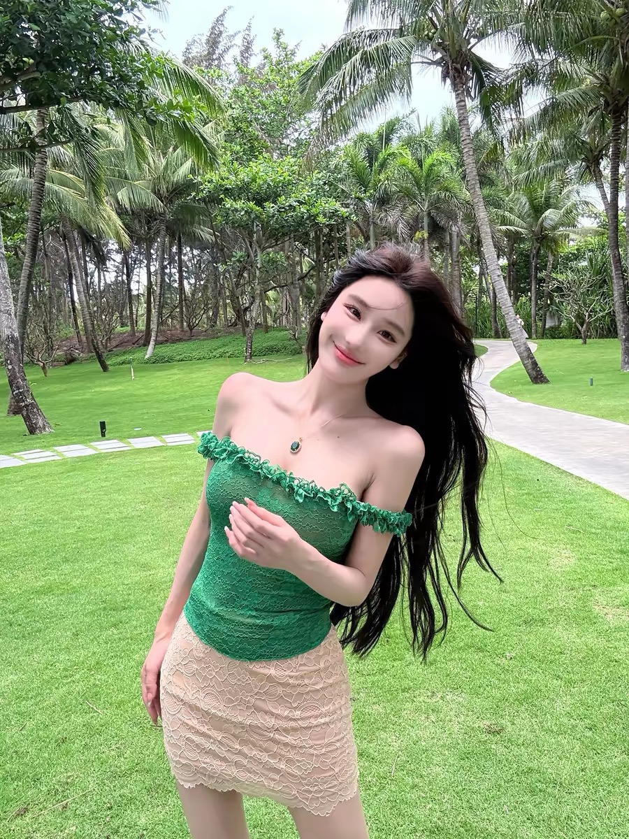 ww 오리지널 툰 연애 편지 달콤한 욕망 레이스 오프숄더 조끼 여성