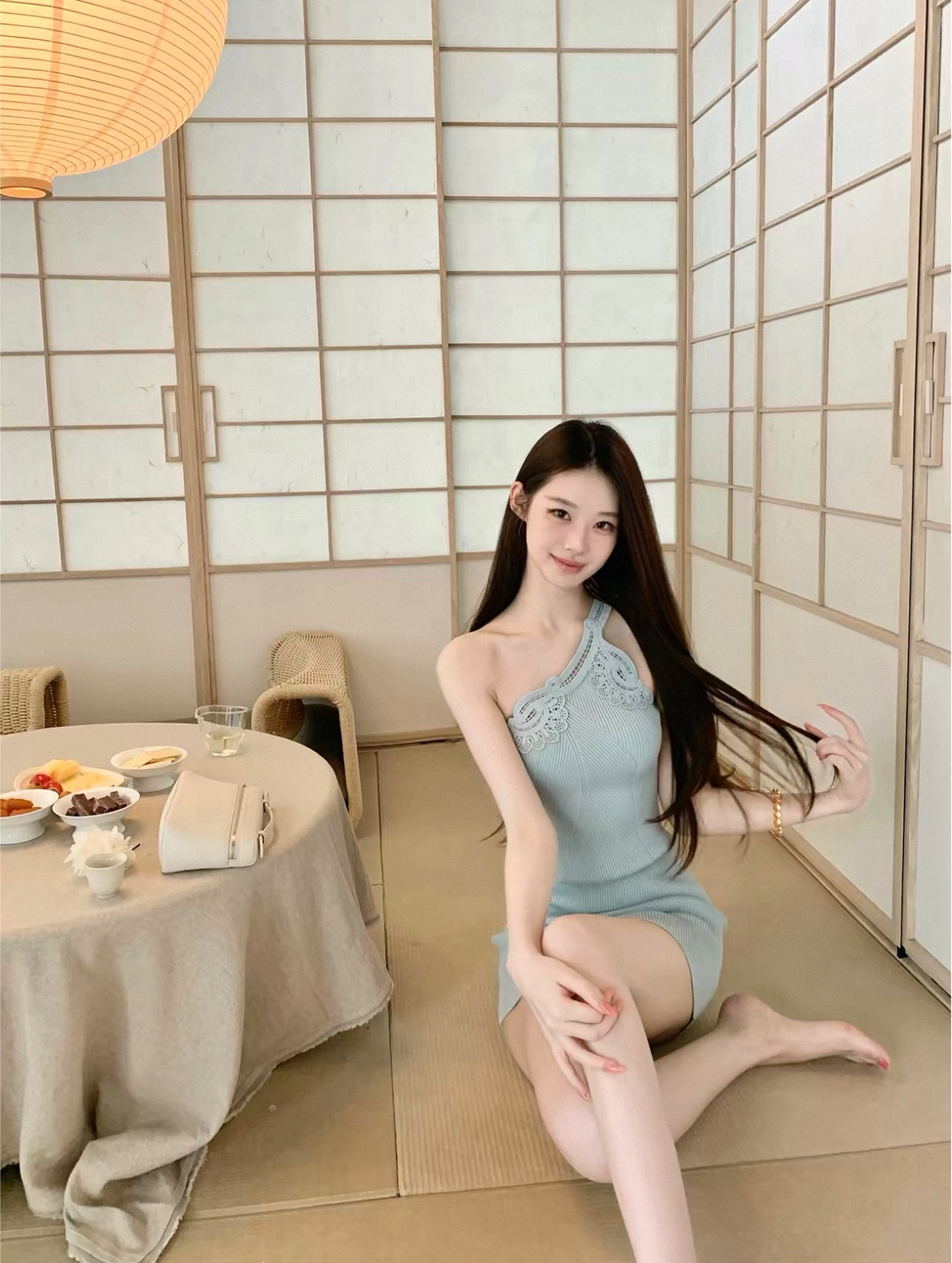hotdog 핫도그 매우 매운맛 부드러운 가을 향기로운 고유 한 작은 대중 타이트 스커트 드레스 아이들 비스듬한 어깨 니트 원피스