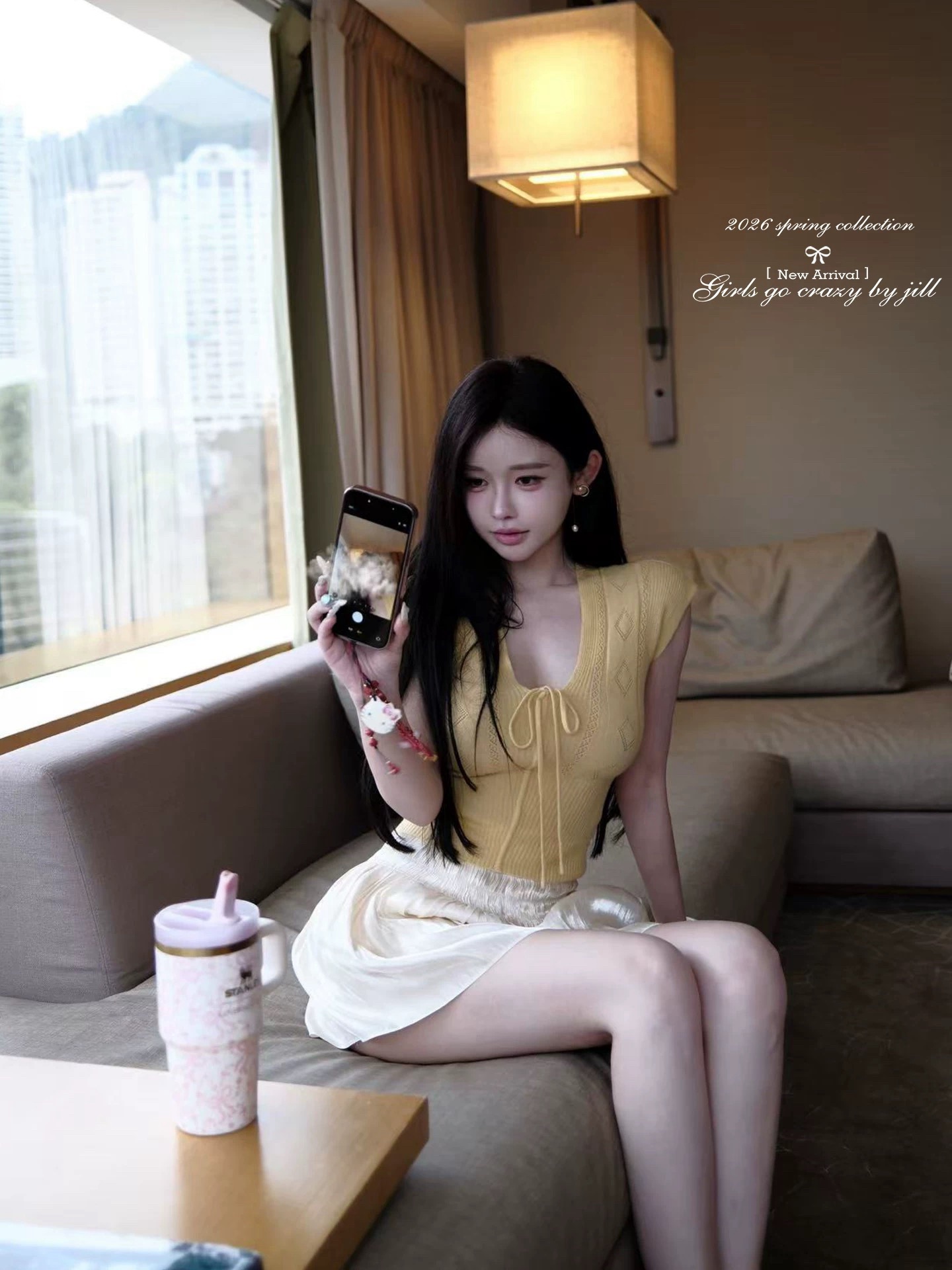 jill 대 자매 카운터 회의 재개 착용 ~ 중 니트 시리즈 레이스업 맨위 패치워크 색상 드레스 캐주얼 치마바지